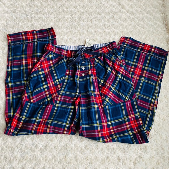 Aerie Plaid Cotton Flannel Red Navy Loungewear Pajama Pants Sleepwear Small NEW - Picture 1 of 10
